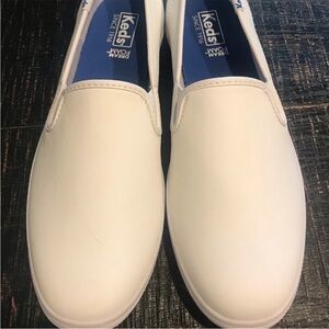 Keds White Leather Slip-On Sneakers